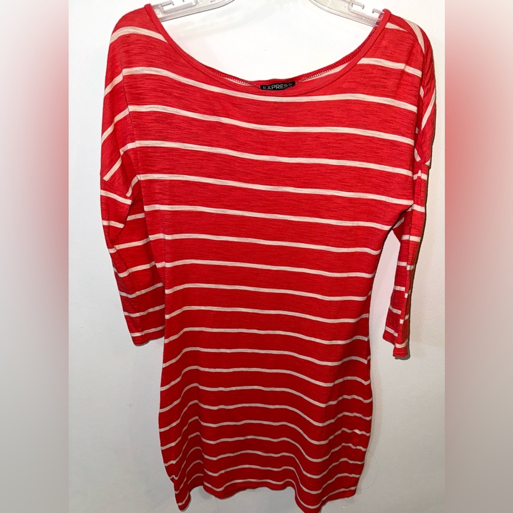 Women’s Express Coral Striped 3/4 Sleeve Summer Dress size medium